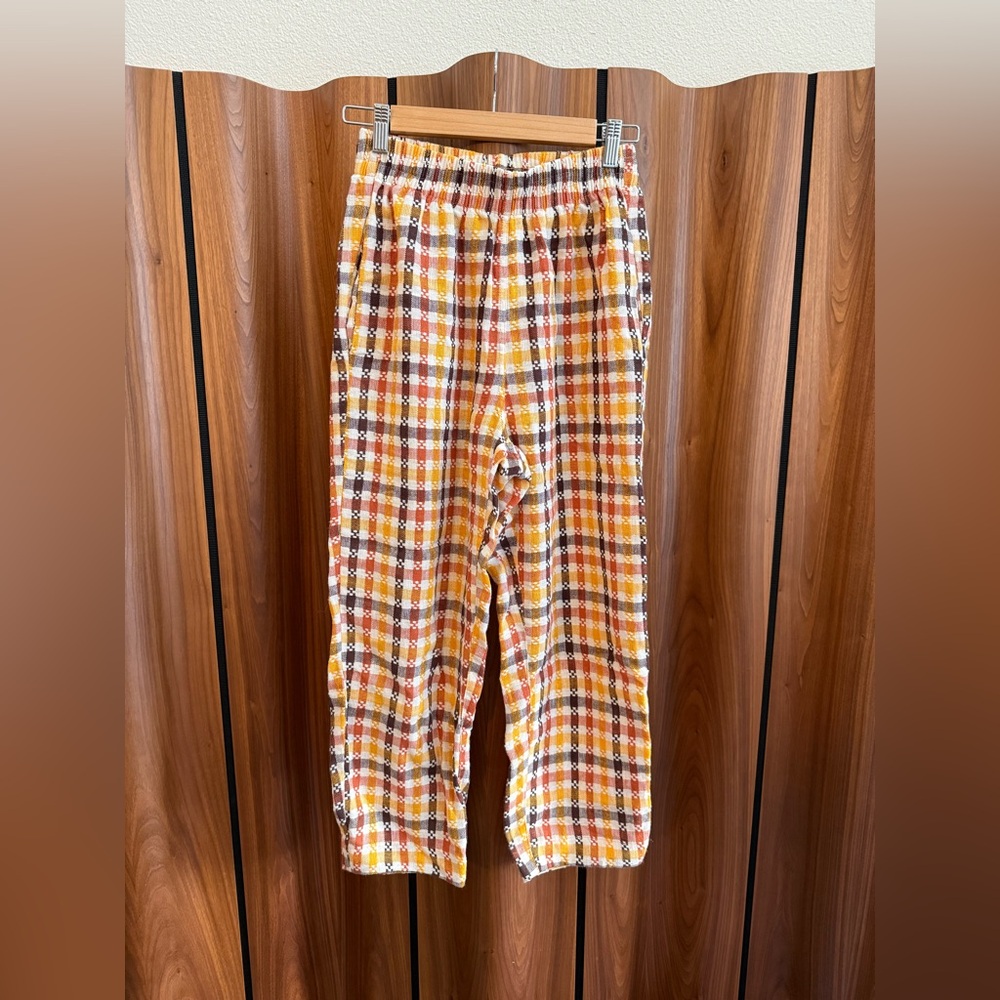 Beaton Linen Plaid Women's Joggers in Orange and Brown